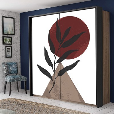 Φύλλο στο κόκκινο φεγγάρι, Line Art, Αυτοκόλλητα ντουλάπας, 100 x 100 εκ. (45509)